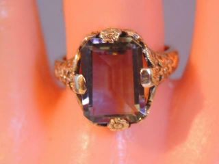 ANTIQUE BEST Art Deco LG SOLID 10K GOLD 5.  5ct COLOR CHANGING STONE RING FLORAL 11