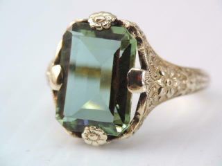 ANTIQUE BEST Art Deco LG SOLID 10K GOLD 5.  5ct COLOR CHANGING STONE RING FLORAL 12