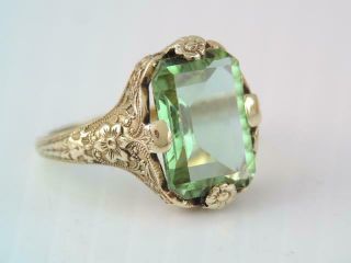 Antique Best Art Deco Lg Solid 10k Gold 5.  5ct Color Changing Stone Ring Floral
