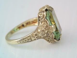 ANTIQUE BEST Art Deco LG SOLID 10K GOLD 5.  5ct COLOR CHANGING STONE RING FLORAL 2