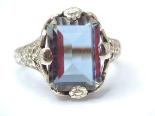 ANTIQUE BEST Art Deco LG SOLID 10K GOLD 5.  5ct COLOR CHANGING STONE RING FLORAL 4
