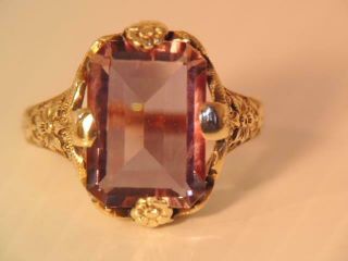 ANTIQUE BEST Art Deco LG SOLID 10K GOLD 5.  5ct COLOR CHANGING STONE RING FLORAL 6