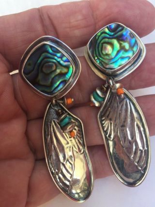 Vintage Tabra Sterling Abalone Angel Wing Earrings