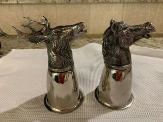 Gucci Italy Vintage Silver Plated Stag Head And Horse Stirrup Cups Barware 70 