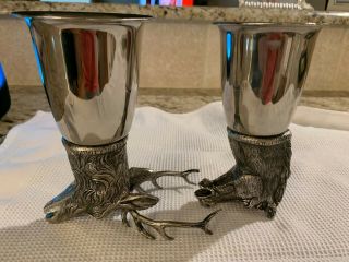 Gucci Italy vintage silver plated stag head and horse stirrup cups barware 70 ' s 4
