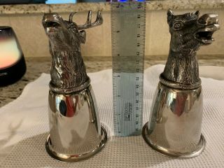Gucci Italy vintage silver plated stag head and horse stirrup cups barware 70 ' s 5