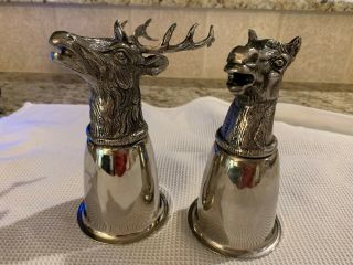 Gucci Italy vintage silver plated stag head and horse stirrup cups barware 70 ' s 6