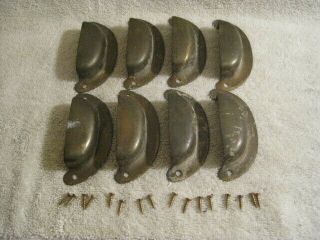 Set Of 8 Vintage Half Oval Style Brass Plated Finish Drawer Pulls With Screws