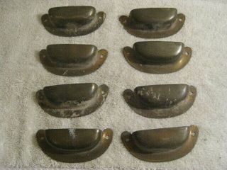Set of 8 Vintage Half Oval Style Brass Plated Finish Drawer Pulls With Screws 2
