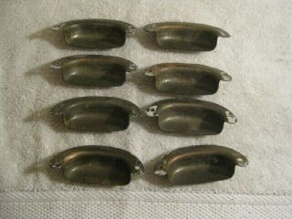 Set of 8 Vintage Half Oval Style Brass Plated Finish Drawer Pulls With Screws 3