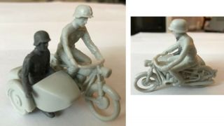 Vintage Marx Play Set Light Gray German Wwii Motorcycle Sidecar Vg