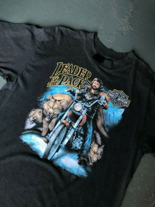 Vtg Harley Davidson T Shirt 3d Emblem Leader Of The Pack Canada L/xl Black 80s