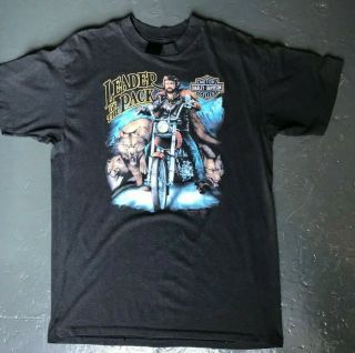 Vtg Harley Davidson T Shirt 3D Emblem Leader Of The Pack Canada L/XL Black 80s 2