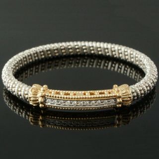 Alwand Vahan Solid 14k Gold & Sterling Silver,  Diamond Line,  Bangle Bracelet