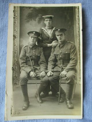 British Rppc Of Three Servicemen - One A Royal Navy Signalman