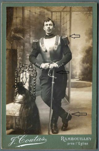 Ww1 - French Cuirassier With Helmet And Sword - Cabinet Photo,  Top,