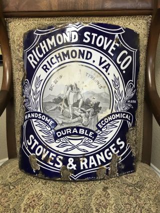 Very Rare 1900’s Antique Porcelain Curved Richmond Stove & Ranges Sign Virginia
