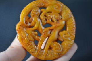 Unique Chinese Old Jade Carved Sexy Man&woman/dragon Pendant J13