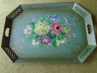 Vintage Nashco Tole Toleware Tray 26 1/2 " X 18 1/2 " Hand Painted Artist Signed