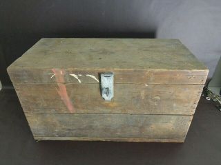 Vintage Large Wooden Tool Box With Hinged Lid And Hasp (1c013)