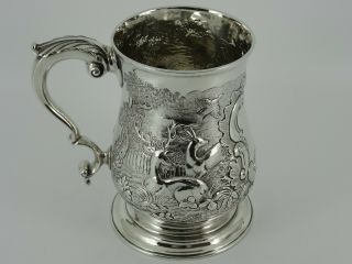 Georgian George Iii Solid Sterling Silver Embossed One Pint Tankard London 1772