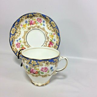 Old Royal Blue Gold Tea Cup Saucer Ornate Rose Floral Spray Bone China