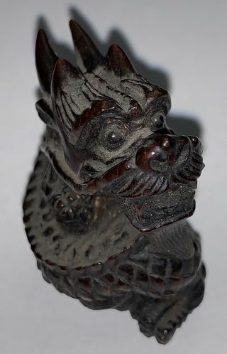 Vintage Netsuke Hand Carved Wooden Dragon