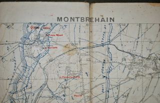 WWI Map of Montbrehain,  France Showing Enemy Trenches 2