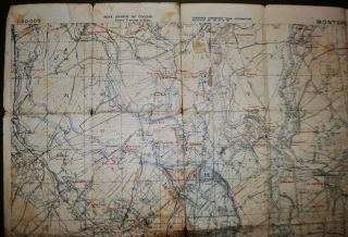 WWI Map of Montbrehain,  France Showing Enemy Trenches 3
