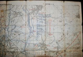 WWI Map of Montbrehain,  France Showing Enemy Trenches 6