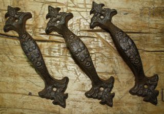 4 Large Cast Iron Antique Style Fancy Barn Handle Gate Pull Shed Door Handles 6