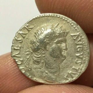 Ancient Roman Silver Coin Denarius Augustos 2.  7gr 17.  9mm
