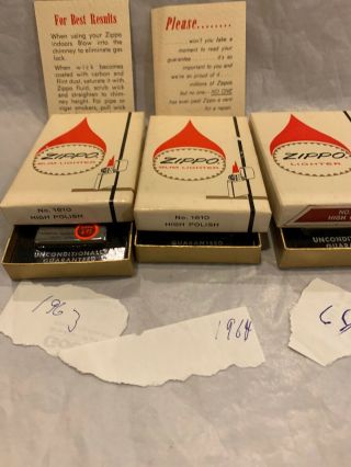3 Vintage Zippo lighters no 250 - 64 No 1610 - 63 No 1610 - 64 All Old Stock 6