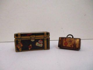 Vtg Marx Tin Litho Hinged Suitcase & Steamer Trunk - For Glendale Station