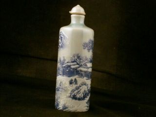 19thc Large Chinese Blue & White Porcelain Landscape Snuff Bottle M8