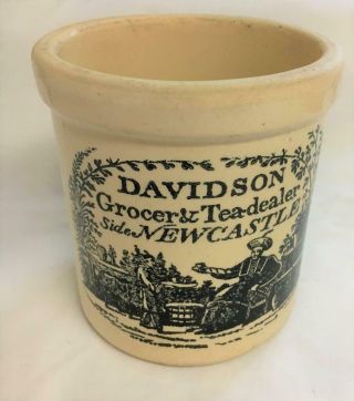 Vintage Stoneware Crock Davidson Grocer & Tea - Dealer Newcastle 1/4 Gallon Usa
