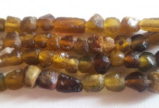 Ancient 300bc Roman Glass Gold Glass Faceted Tube Bead Strand Uk355a