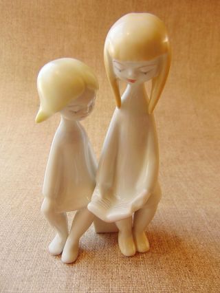 Vintage Porcelain Hungarian Hollohaza Art Deco Sweet Reading Girls Handpainted