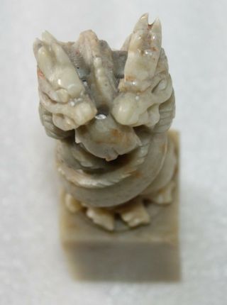 A 9.  9 Cm Chinese Soapstone Carved 2 Dragons Chasing Pearl Seal