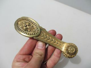 Large Victorian Brass Lever Door Handle Antique Old French Beading Floral Flower