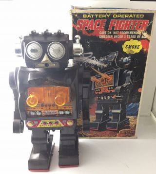 Tin Toy Space Fighter Battery Operated Sh Horikawa Made In Japan