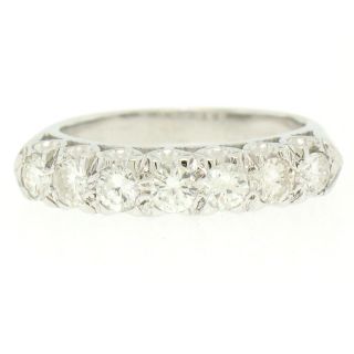 Vintage 14k Solid White Gold Fishtail Prong Set 1.  00ct Diamond Wedding Band Ring