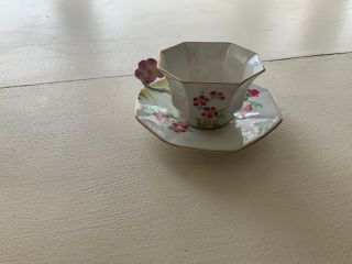 Vintage Tea Cup And Saucer.  England.  Fllower Handle/.