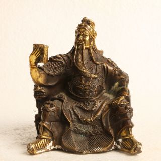Chinese Copper Gilding Hand Carved Guan Yu Statue W Daming Dynasty Xuande Mark