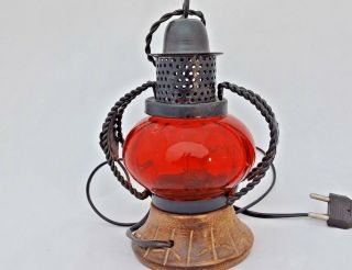 Vintage Old Antique Style Iron Glass & Wood Electric Lantern Look Night Lamp K2