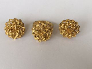 Vintage Continental 14ct Gold Ring And Earrings Set,  1970s Style,  Dutch,  14.  94g