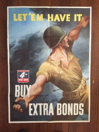 Rare Large Wwii War Bond Poster - Authentic