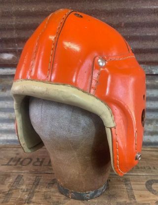 Vtg Ca.  40s 50s Macgregor H612 7 7 1/8 Orange Leather Football Helmet Nos