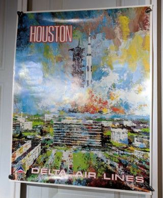 Vintage 1970s Delta Air Lines Houston Travel Poster Art By Jack Laycox