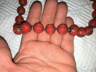 Vintage CHINESE RED CINNABAR NECKLACE 30 
